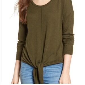 Madewell Army Green Modern Tie-Front Long Sleeve Sweater Size Small